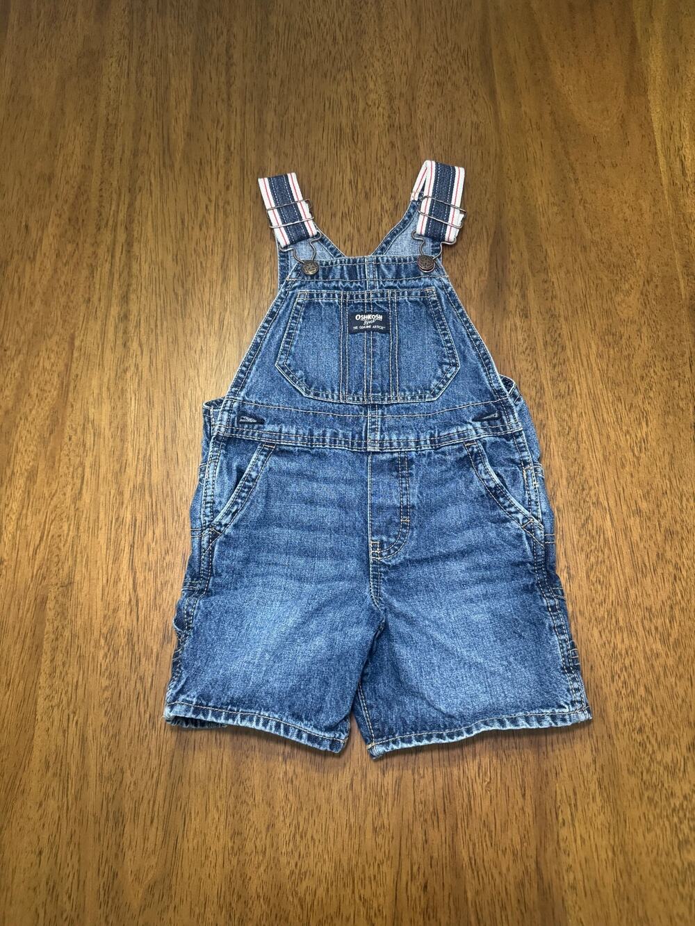 OshKosh B’gosh Toddler 3T Denim Shortalls Overalls Striped Straps